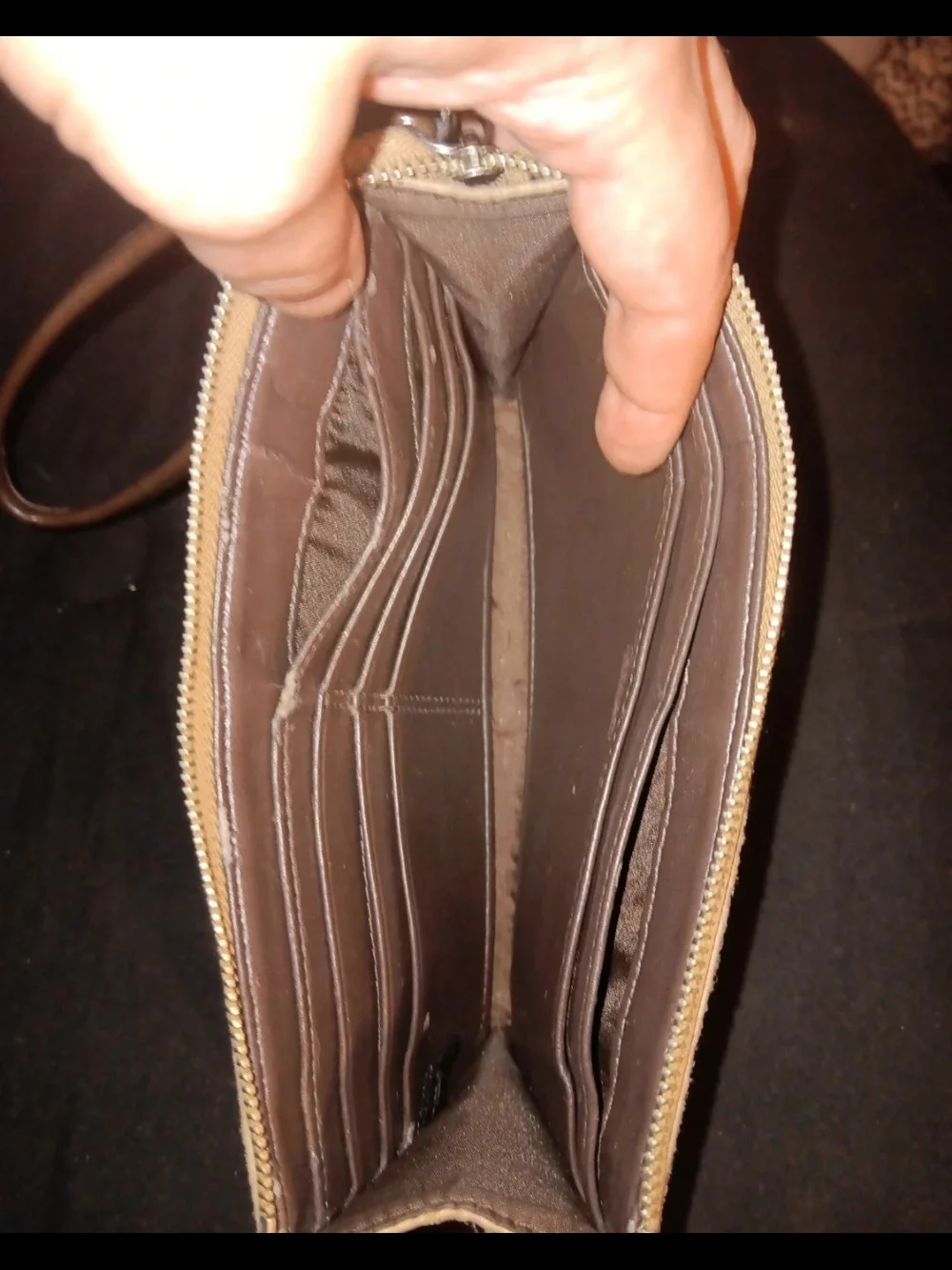Coach Tan Signature Canvas Wristlet with Brown Leather Trim